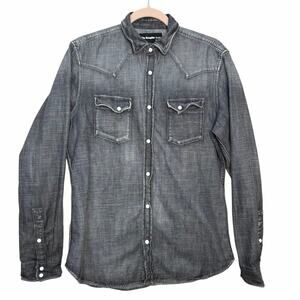 The Kooples Fitted Western Denim Shirt Long Sleeve Snap Men’s Size Medium Dark